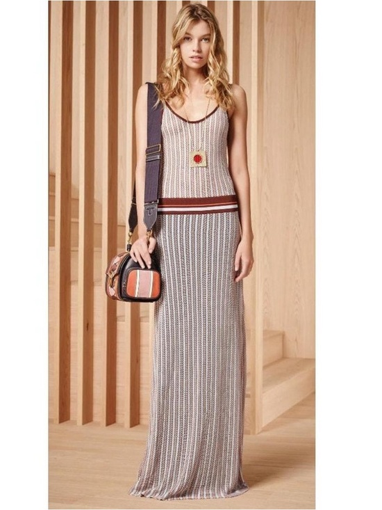Tory Burch Dresses & Skirts - Vintage Tory Burch Striped Knit Maxi Skirt in Cream and Brown